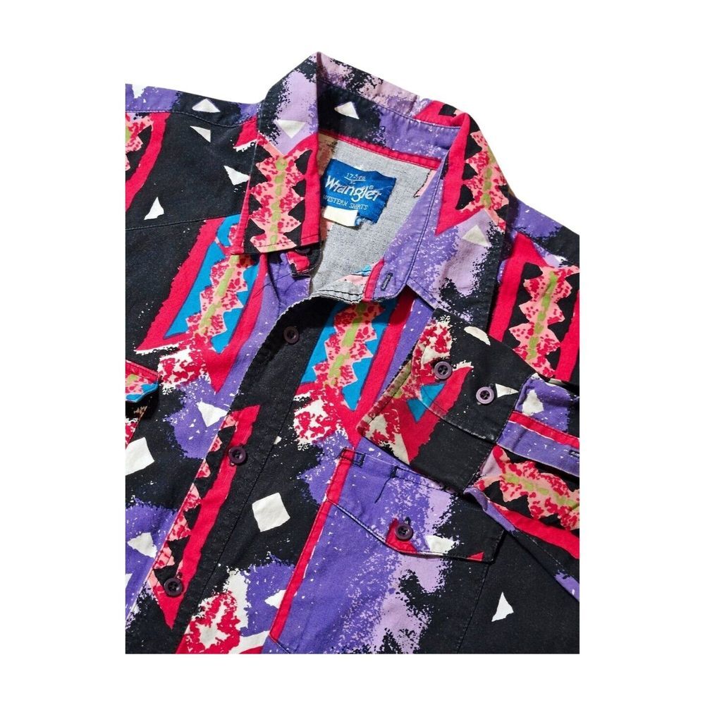 Vintage Wrangler Western Shirt‎ Brushpopper Aztec Cowboy Checotah Men's XL